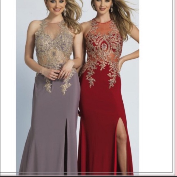 Dave and Johnny Formal Prom Dress Mauve Gold Sexy - Picture 2 of 3